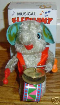 Vintage 1960s Wind up Tin Toy Musical DRUM ELEPHANT NIB